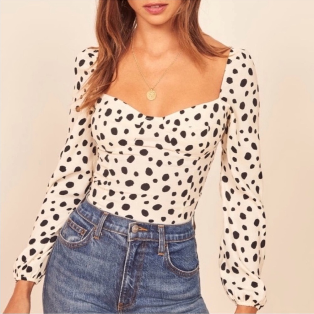 Reformation Reign Long Sleeve Top, Ink Blot